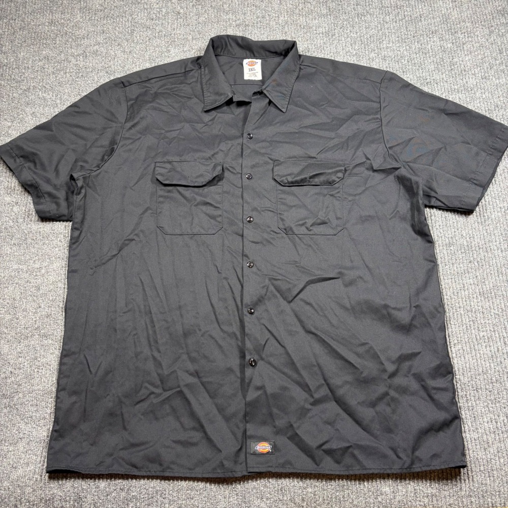 Dickies Shirt Mens 2XL Black Short Sleeve Work Shirt Button Up Twill Pocket 8523